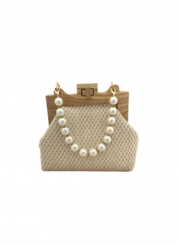 BEIGEFARBENE ABENDTASCHE MIT PERLEN