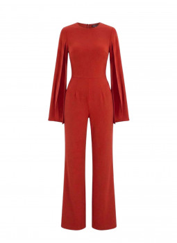 ROTER JUMPSUIT MIT CAPE