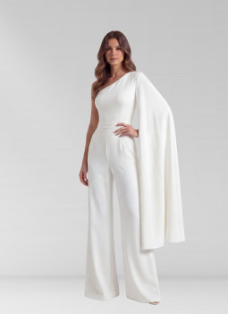 WEISSER ASYMMETRISCHER JUMPSUIT CAPE