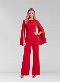 ROTER JUMPSUIT MIT CAPE