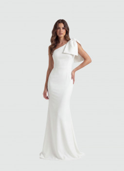 WHITE LONG DRESS BOW