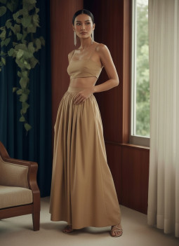 FALDA BEIGE DE CAMBRAY