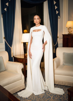 WHITE LONG DRESS WITH CAPE