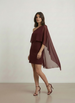 KURZES BORDEAUXFARBENES KLEID