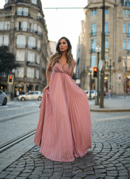 ÚLTIMOS - VESTIDO PLISADO ROSA SECO