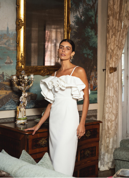 ROBE MIDI BLANCHE À VOLANTS