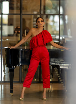 STRUCTURED RED JUMPSUIT