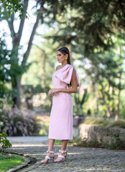 PINK MIDI DRESS WITH BOW
