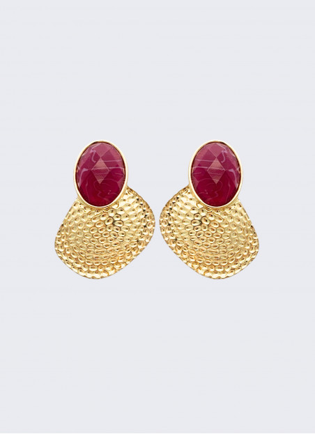 BOUCLE D'OREILLE BORDEAUX ET DORÉ