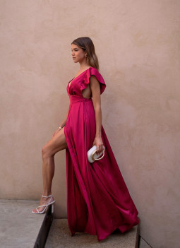 ÚLTIMOS - VESTIDO ROSA / CEREJA COM FOLHOS