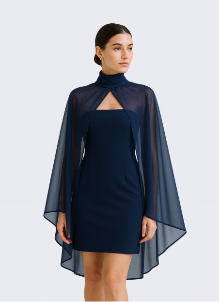 NAVY BLUE CAPE WITH COLLAR
