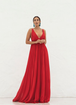 LAST ONES - RED PLEATED DRESS