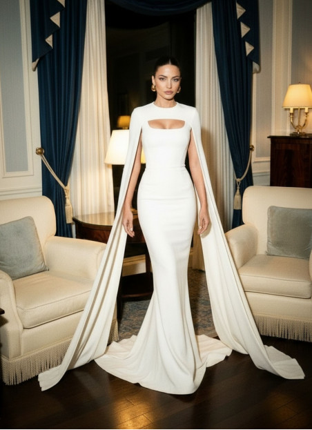 ROBE LONGUE BLANCHE AVEC CAPE