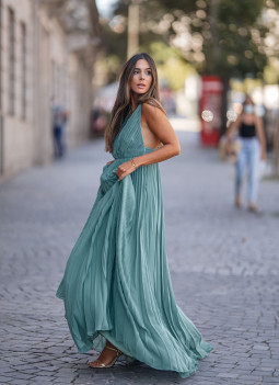 LAST ONES - AQUA GREEN PLEATED DRESS