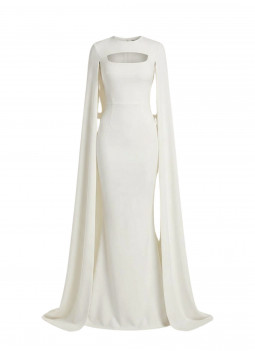 WHITE LONG DRESS WITH CAPE