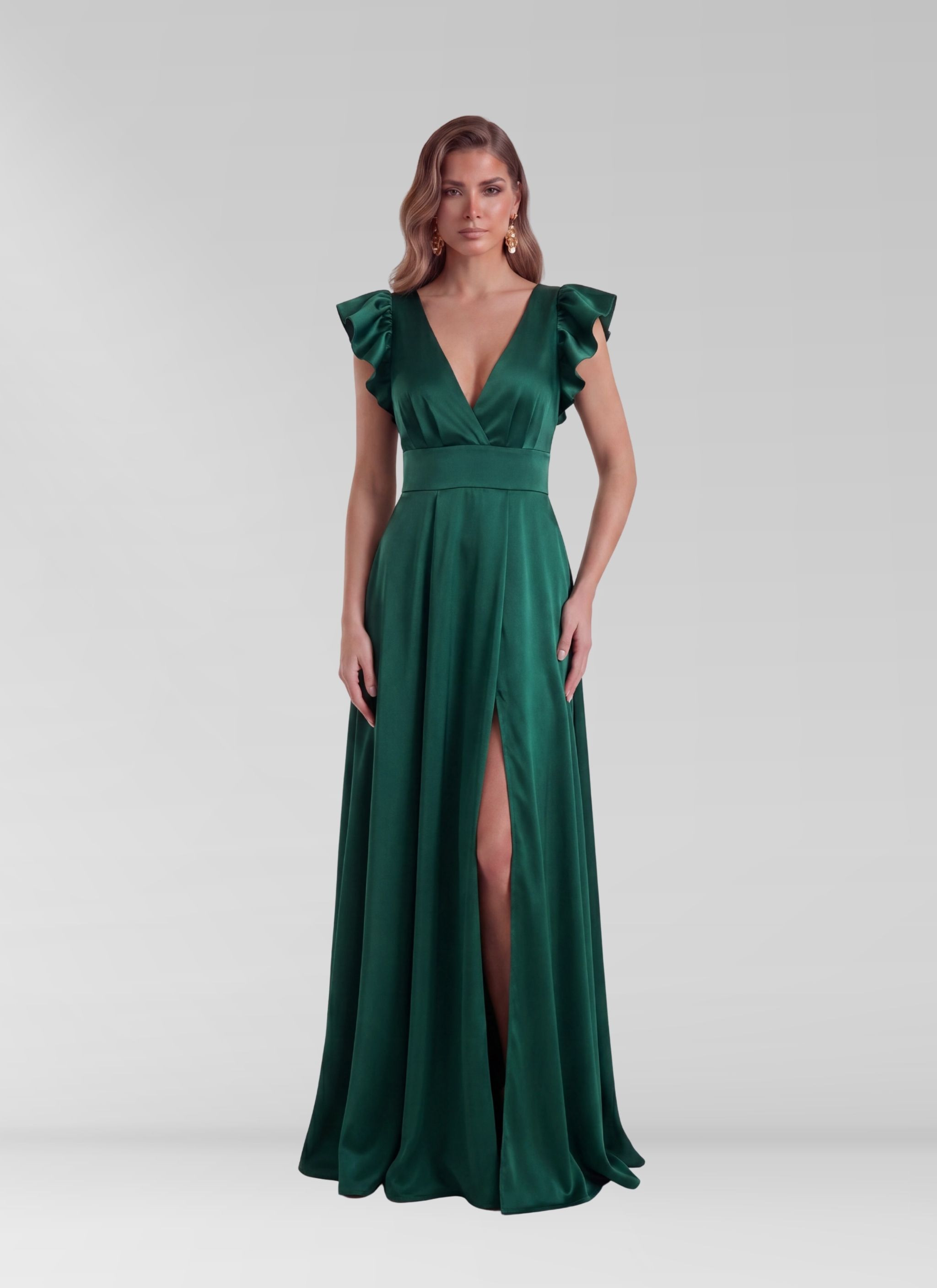 long dress green color WEDTREND Women Elegant Dark Bridesmaid A-Line V-Neck Sleeves Pleated Wedding Guest Dress, chiffon / US6 Crafted to provide both comfort and style Green Satin Long Prom Dresses