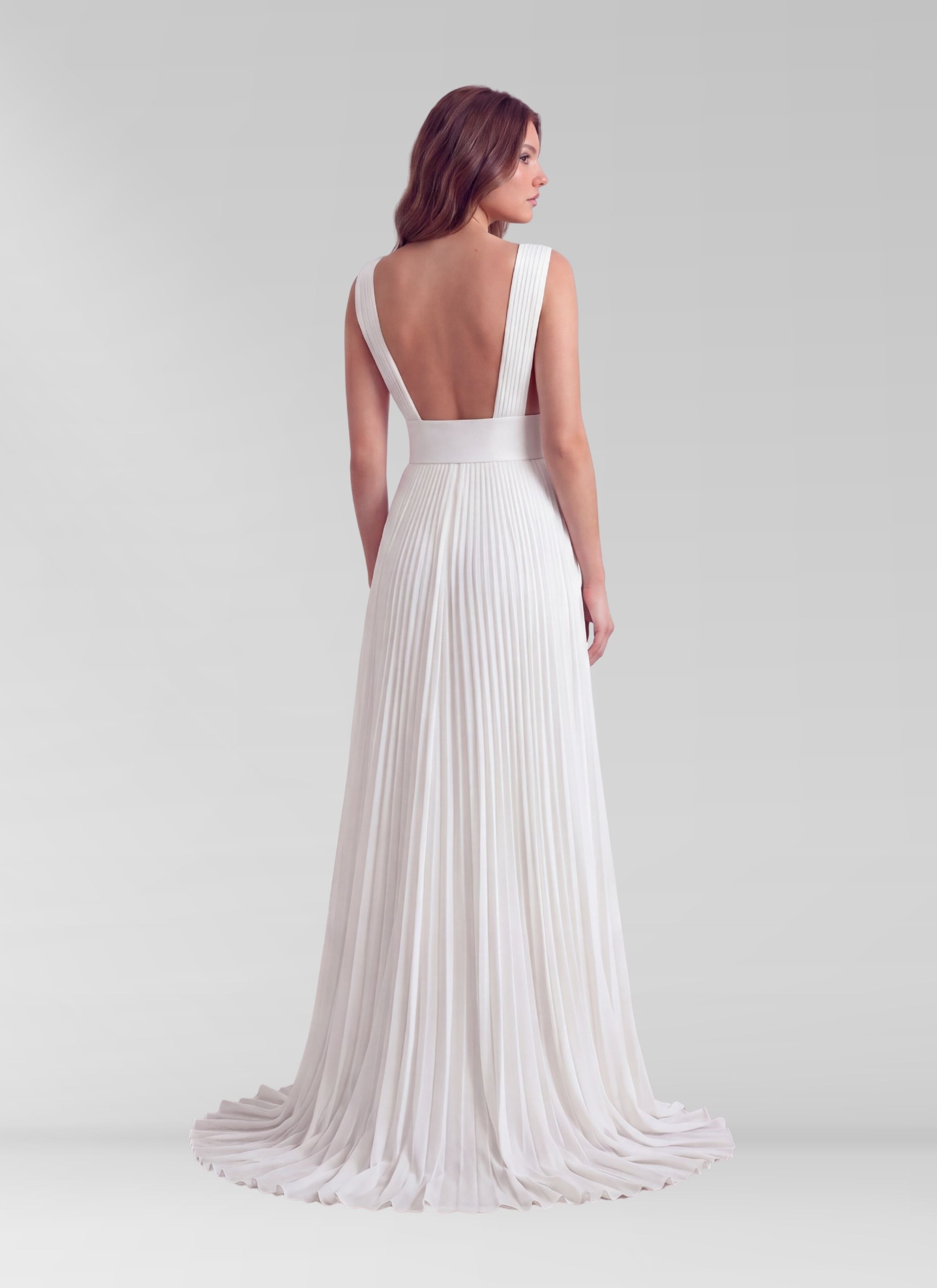 white dress colors pleated Lace Bodice Pleated Maxi Dress with Bow Belt Formal Canary Houze