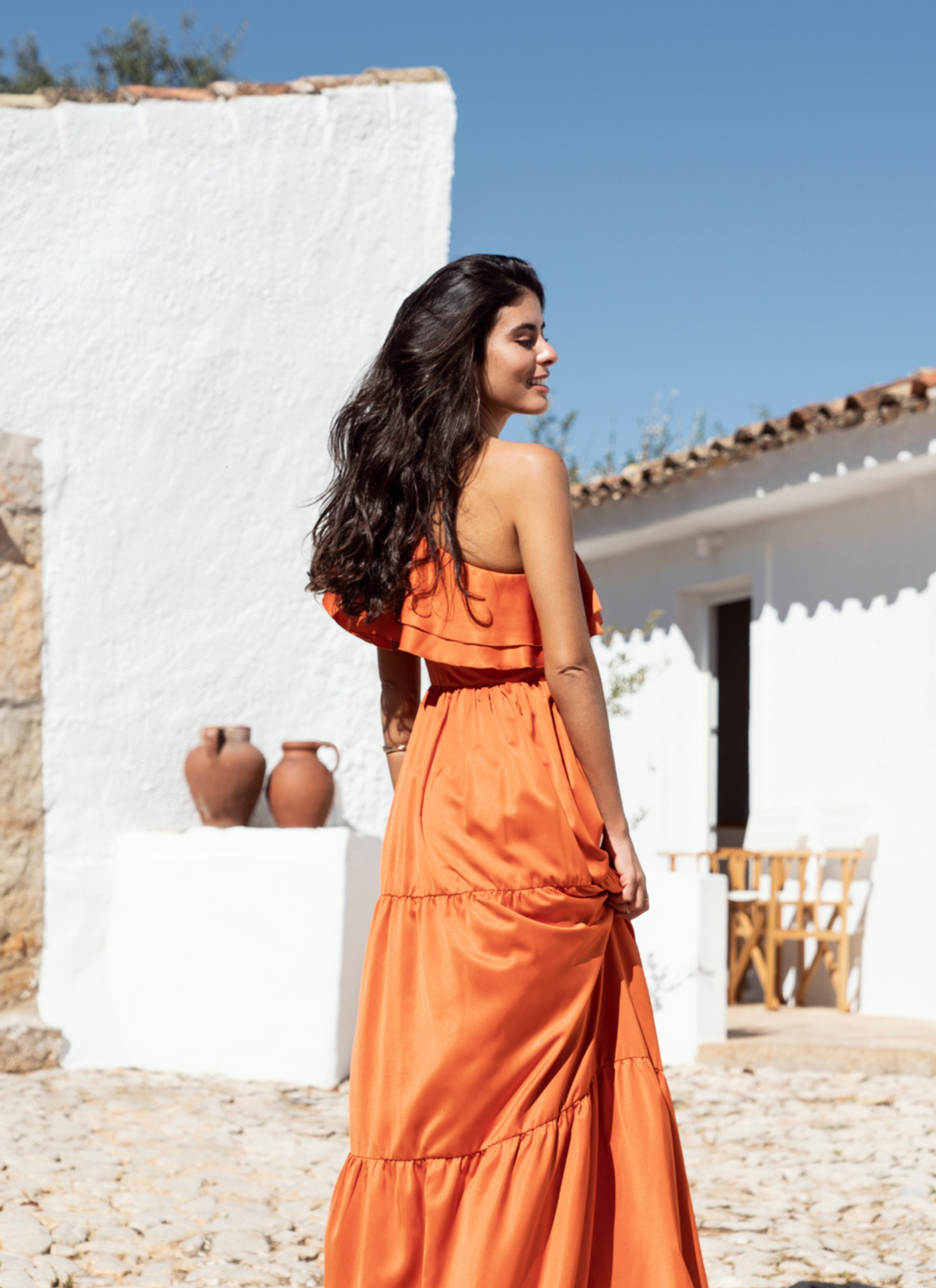 Long Sleeves Orange Ombre Chiffon Long Bridesmaid Dress – Joyofdress