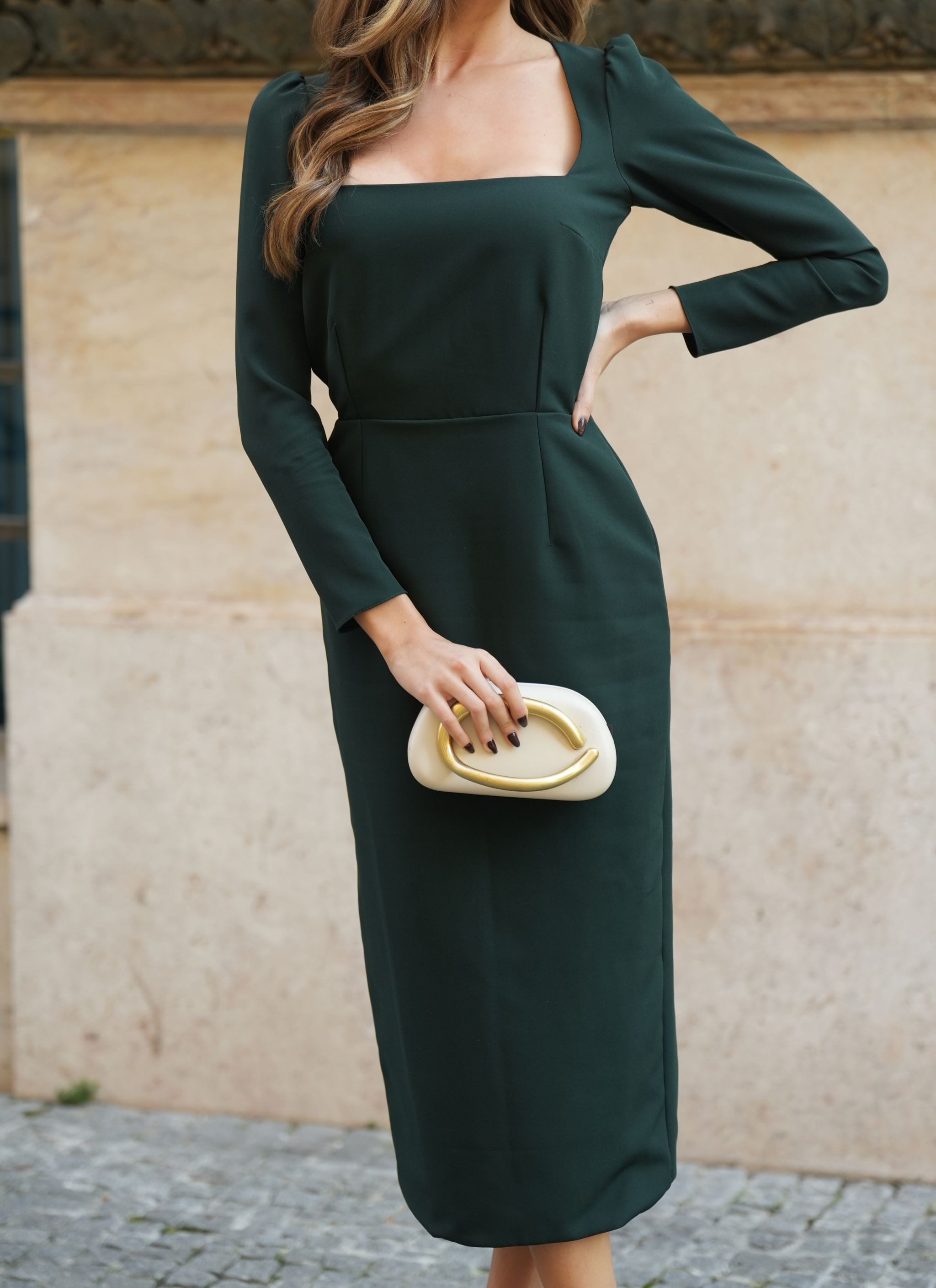 GREEN MIDI DRESS SLEEVES Size XS Color GREEN
